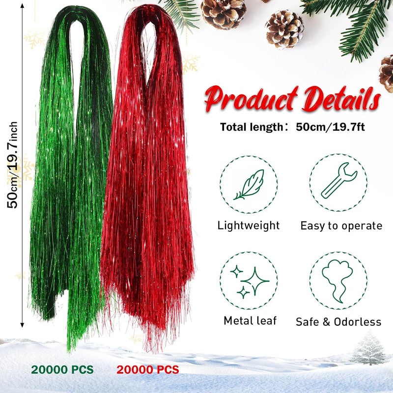 Lyrow Store 40000 Strands Tinsel Icicles 19.7 inch Christmas Tree Tinsel Foil Fringe Hanging Winter Home Decorations for Xmas Tree Holiday Decor Birthday Wedding Anniversary Party Supplies(Red, Green) - Image 2